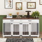 Cage double en bois pour chien avec 2 tiroirs et séparateur