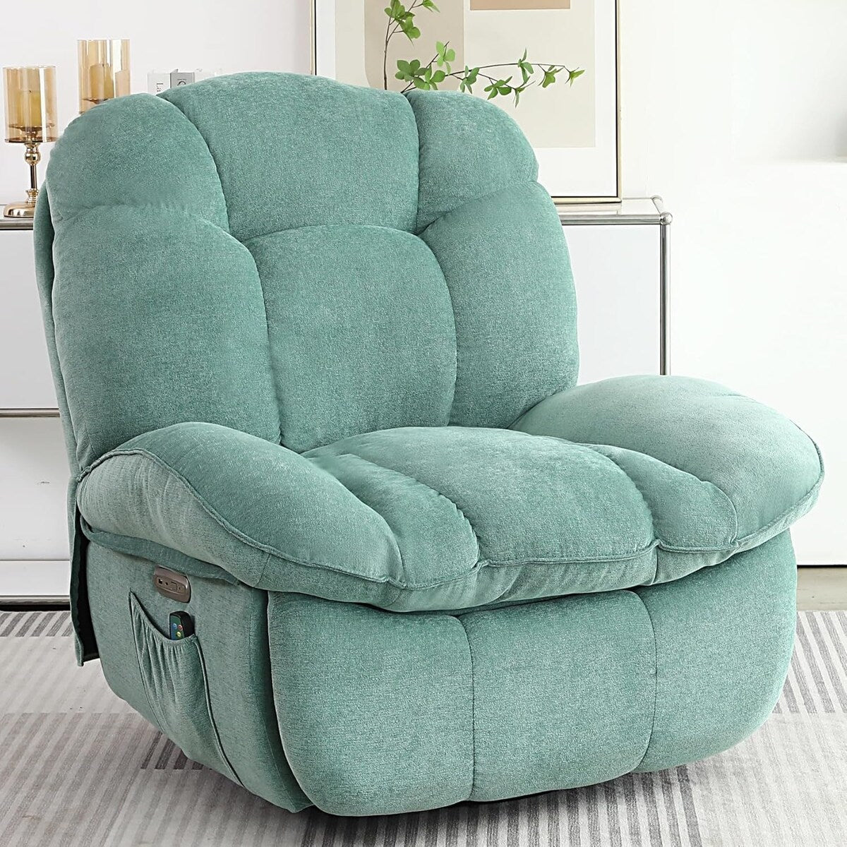 Fauteuil inclinable pivotant électrique XINMICS, fauteuils inclinables à bascule massants avec chauffage, USB, USB-C et poche latérale