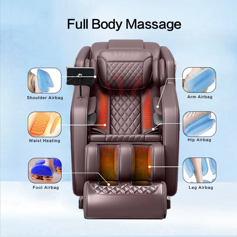 Fauteuil inclinable de massage à gravité zéro avec massage complet du corps, chauffage et audio Bluetooth intégré
