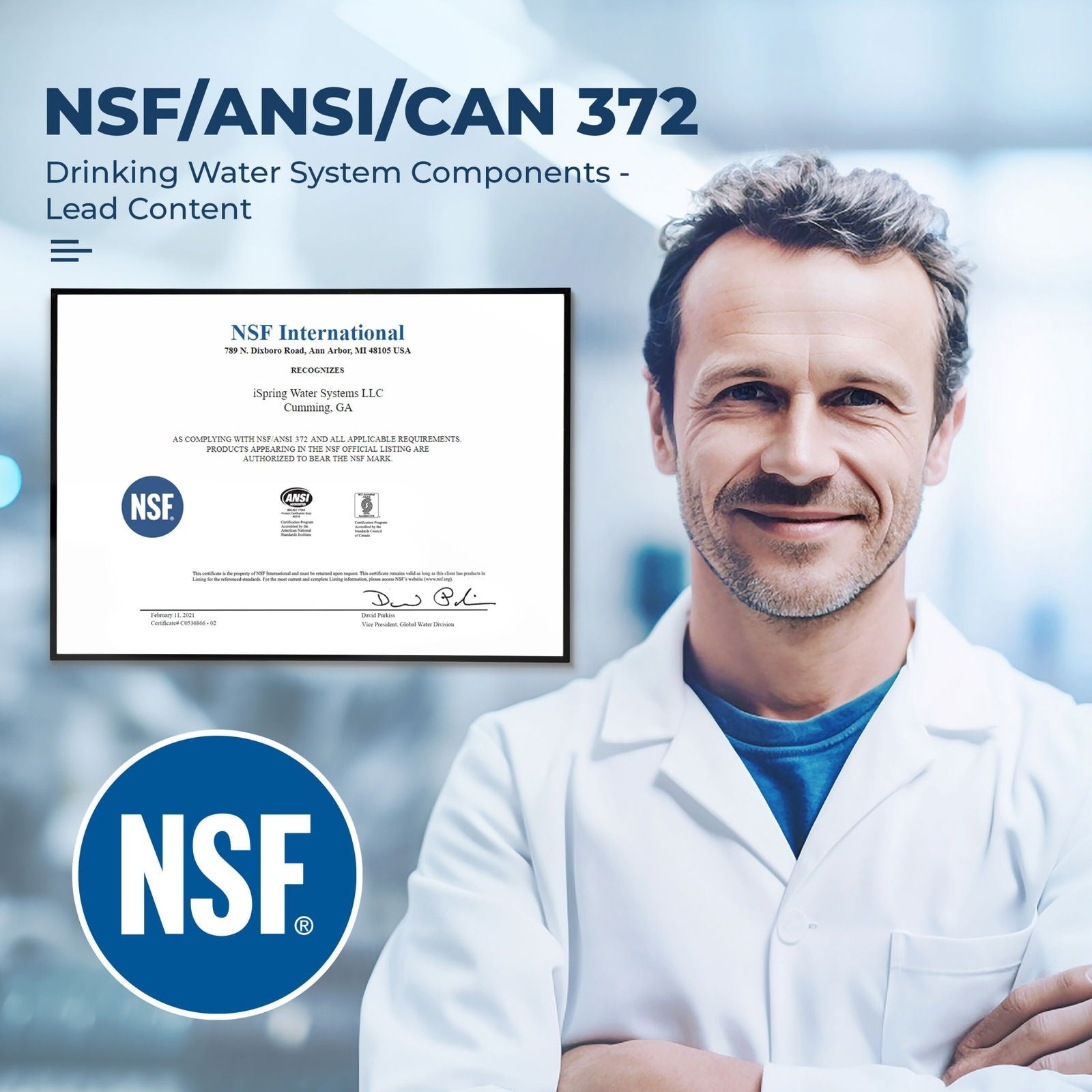 Filtre à eau à sédiments iSpring WSP100ARJ certifié NSF, format géant, réutilisable, avec module de rinçage tactile, 100 microns